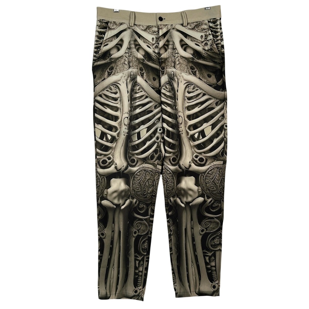 Ouku Skeleton Pants Mens Medium 3D Halloween Costume Gothic Streetwear Beige